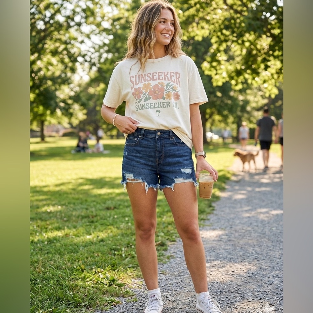 American Eagle Distressed High Waist Midi Shorts